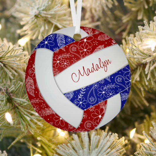 パイズフェザーフローラブルーレッドバレーボール メタルオーナメント (インサイチュ)