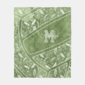 パイズフェザー花セージ緑バレーボール フリースブランケット (正面)