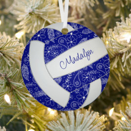 パイズフラワーパターンブルーバレーボール メタルオーナメント