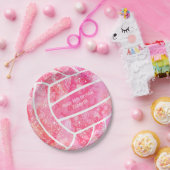 パイズリー花の羽ピンクのバレーボールパーティー ペーパープレート (パーティー)