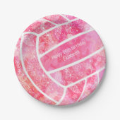 パイズリー花の羽ピンクのバレーボールパーティー ペーパープレート (正面)