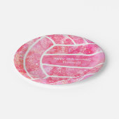 パイズリー花の羽ピンクのバレーボールパーティー ペーパープレート (アングル)