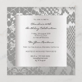 パイソンスネークアニマルスキン ブラック シルバー 誕生日 招待状