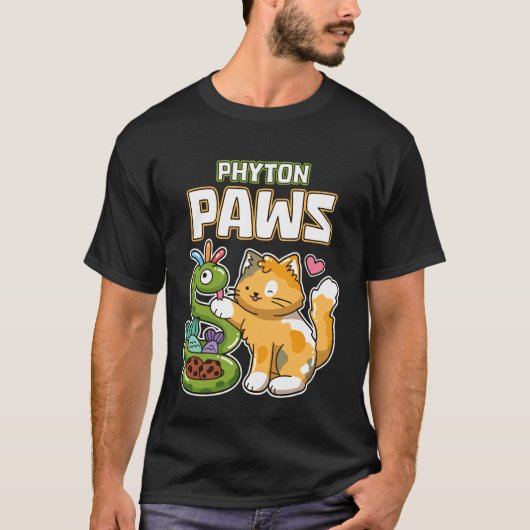 パイソン+肉球+面白い+猫+ヘビ+Python+プログラミング+開発者 Tシャツ (正面)