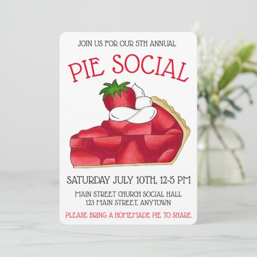 パイソーシャルパーティーデザートベイクセールストロベリー 招待状 (スタンド正面)