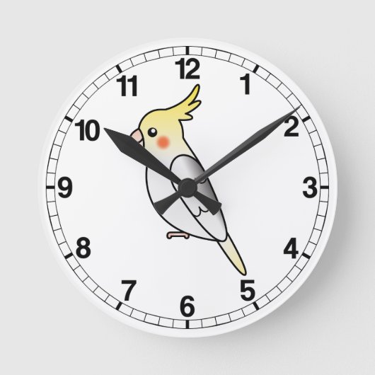 パイド カートゥーン オカメインコ インコ 鳥 ラウンド壁時計 (正面)