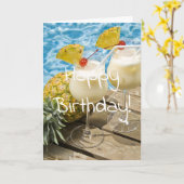 パイナコラダのパイナップル誕生日 カード (黄色い花)