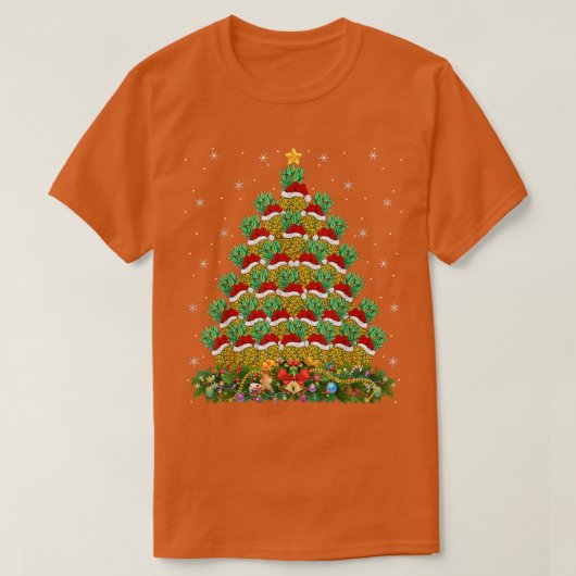 パイナップルおもしろい恋人クリスマスライトパイナップルキリスト Tシャツ (デザイン正面)