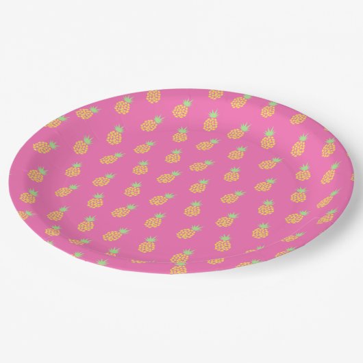 パイナップルかわいい夏のパーティーピンク ペーパープレート (アングル)