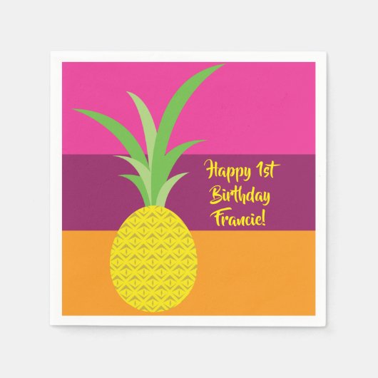 パイナップルかわいい子どもの誕生日パーティー夏 スタンダードカクテルナプキン (正面)