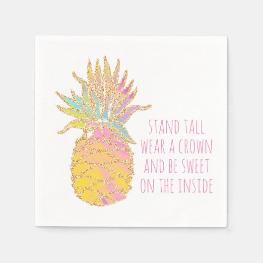 パイナップルかわいい虹と金ゴールドパイナップル スタンダードカクテルナプキン (正面)