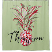 パイナップルかわいらしグリーンの苗字イラストレーション シャワーカーテン (正面)