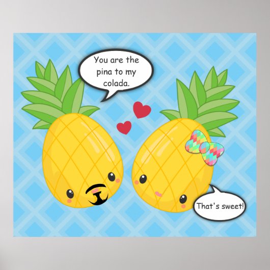パイナップルかわいらしトロピカルピナコラダロマンチック ポスター (正面)
