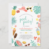 パイナップルとスイカとトロピカルリーフのプールパーティー 招待状 (正面)