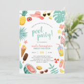 パイナップルとスイカとトロピカルリーフのプールパーティー 招待状 (スタンド正面)