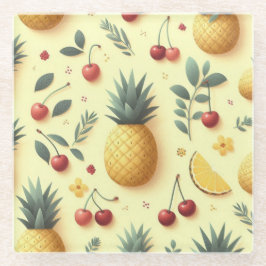 パイナップルとチェリー ガラスコースター