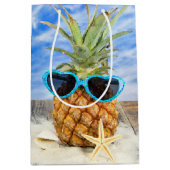 パイナップルとハートサングラス水玉模様 ミディアムペーパーバッグ (正面)