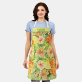 パイナップルとパーソナライズされた花 エプロン (着用した状態)