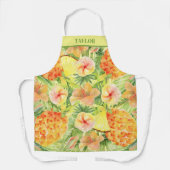 パイナップルとパーソナライズされた花 エプロン (正面)