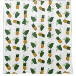 パイナップルとパーム葉の シャワーカーテン