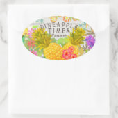 パイナップルとフローラ 楕円形シール (バッグ)