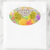 パイナップルとフローラ 楕円形シール (バッグ)