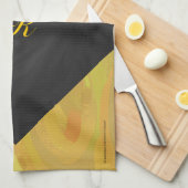 パイナップルとブラックモノグラム キッチンタオル (四つ折り)