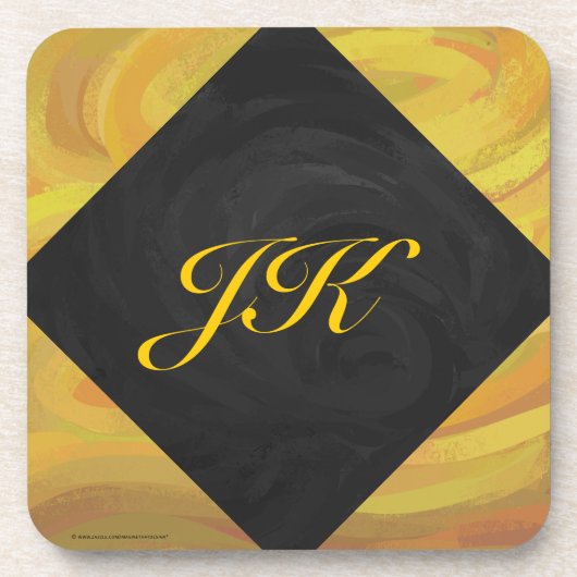 パイナップルとブラックモノグラム コースター (正面)