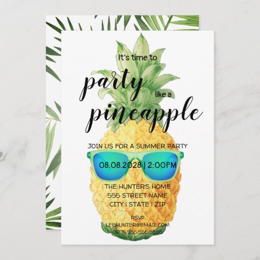 パイナップルと一緒にパーティタイム 招待状 (正面/裏面)