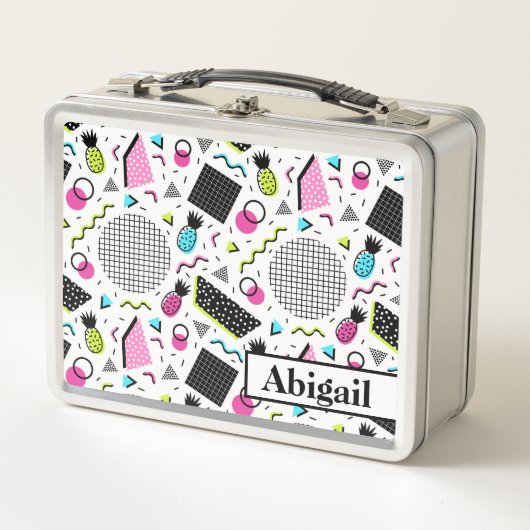 パイナップルと幾何学模様 メタルランチボックス (正面)