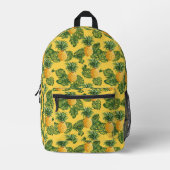 パイナップルと熱帯葉の金ゴールド プリントバックパック (正面)