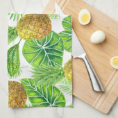 パイナップルと熱帯葉の キッチンタオル (四つ折り)
