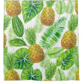 パイナップルと熱帯葉の シャワーカーテン (正面)