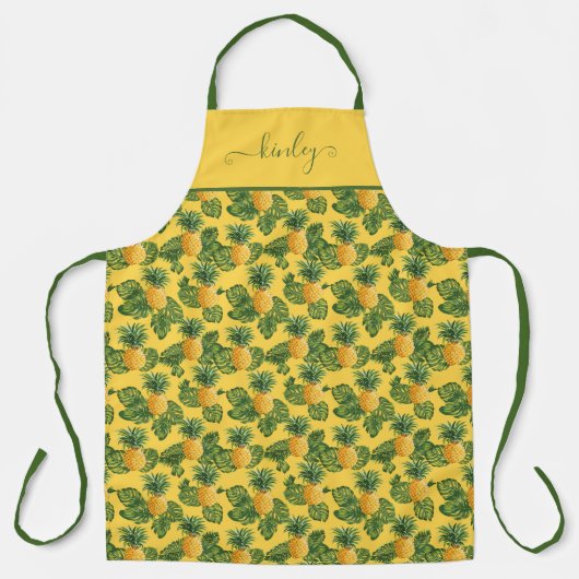 パイナップルと熱帯葉金ゴールド エプロン (正面)