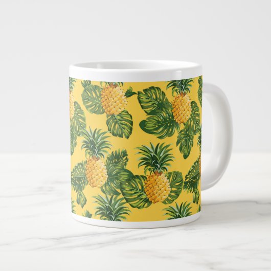 パイナップルと熱帯葉金ゴールド ジャンボコーヒーマグカップ (正面右)