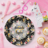 パイナップルと花オンブラック ペーパープレート (パーティー)