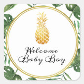 パイナップルと葉の赤ちゃんシャワーシール スクエアシール (正面)