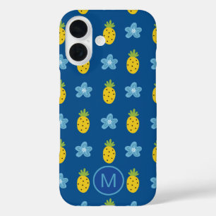 パイナップルと青い花モノグラム iPhone 16ケース