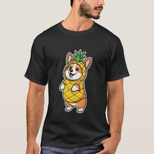 パイナップルのコスチュームを着たコーギー Tシャツ (正面)