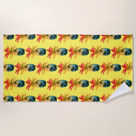 パイナップルのサンセットパターン ビーチタオル (正面)