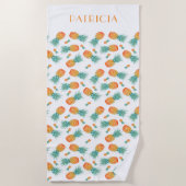 パイナップルのトロピカルフルーツパターンの名前 ビーチタオル (正面)