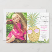 パイナップルの女の子の誕生日の写真のようなパーティーを撮ろう 招待状 (正面)