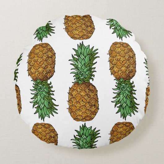 パイナップルの明るさ:夏の熱帯イラストレーション ラウンドクッション (正面)