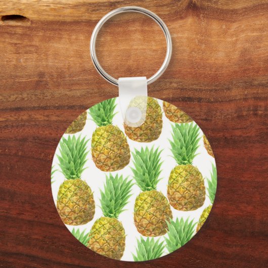 パイナップルの水彩模様 キーホルダー (正面)