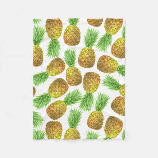 パイナップルの水彩模様 フリースブランケット (正面)