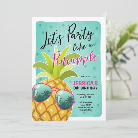 パイナップルの誕生日の招待Tropicのようなパーティー 招待状 (スタンド正面)