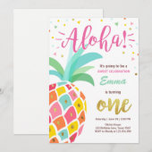 パイナップルの誕生日招待状 トロピカルルアウ ハワイ 招待状 (正面/裏面)