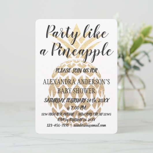 パイナップルの赤ちゃんシャワーのようなパーティー 招待状 (スタンド正面)