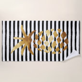 パイナップルは及び-黒いですか白の金ゴールドを縞で飾ります ビーチタオル (正面)