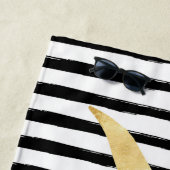 パイナップルは及び-黒いですか白の金ゴールドを縞で飾ります ビーチタオル (インサイチュ)